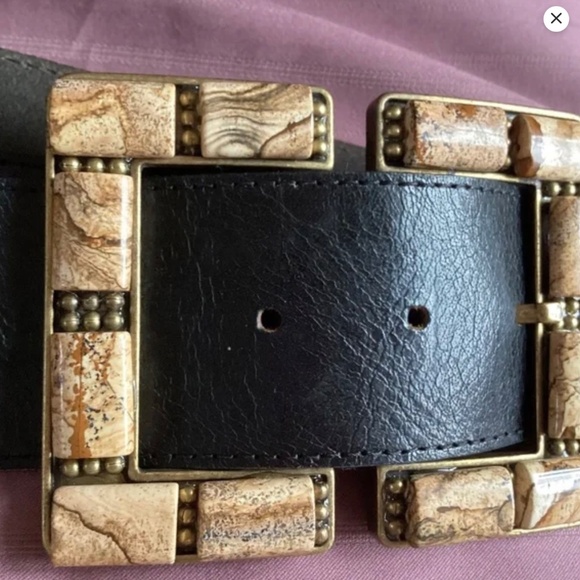 Vintage Leatherock Black Brown Stone Leather Belt